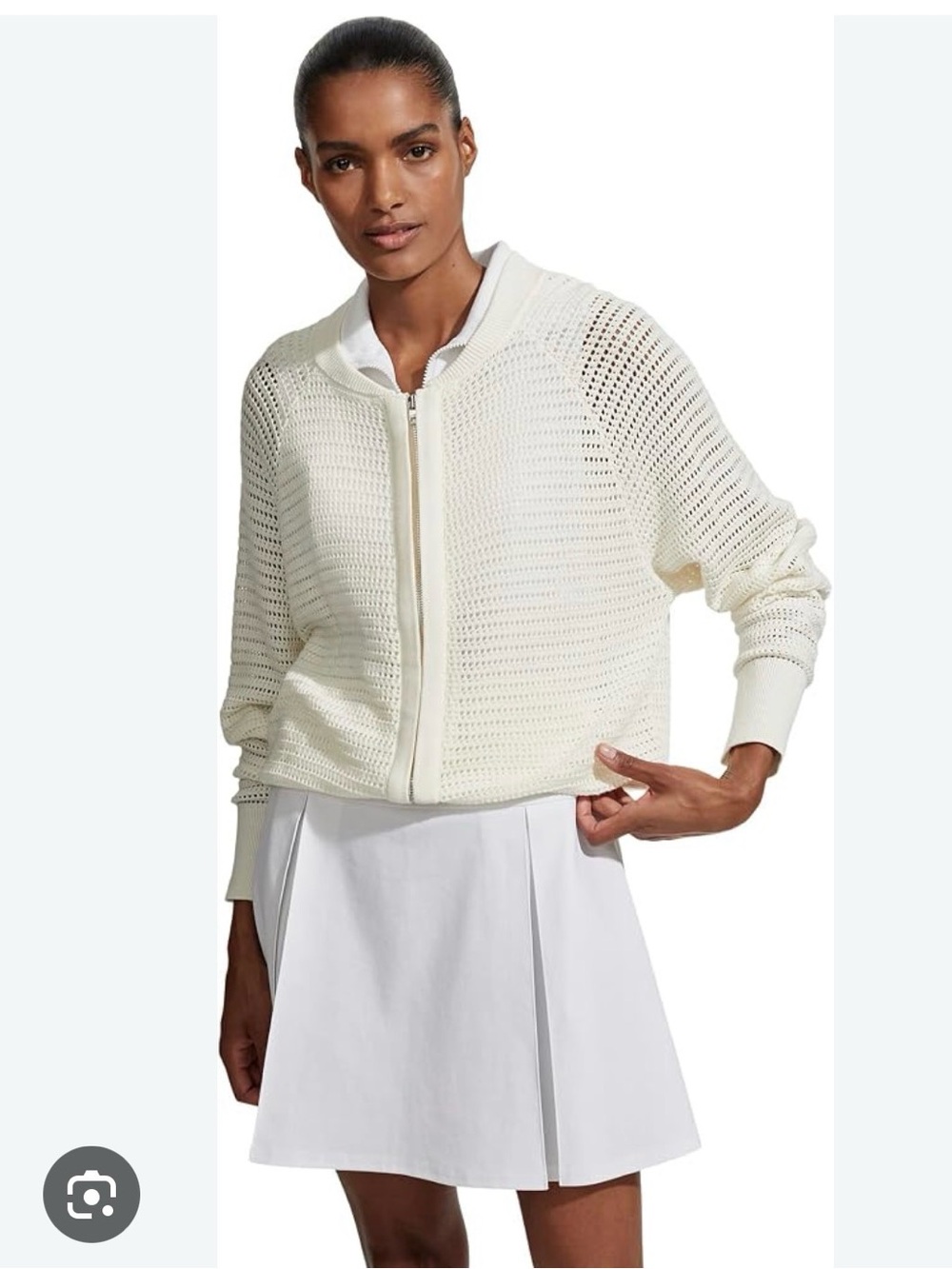 Varley Cameron off white Open-Weave Zip Bomber Cardigan M